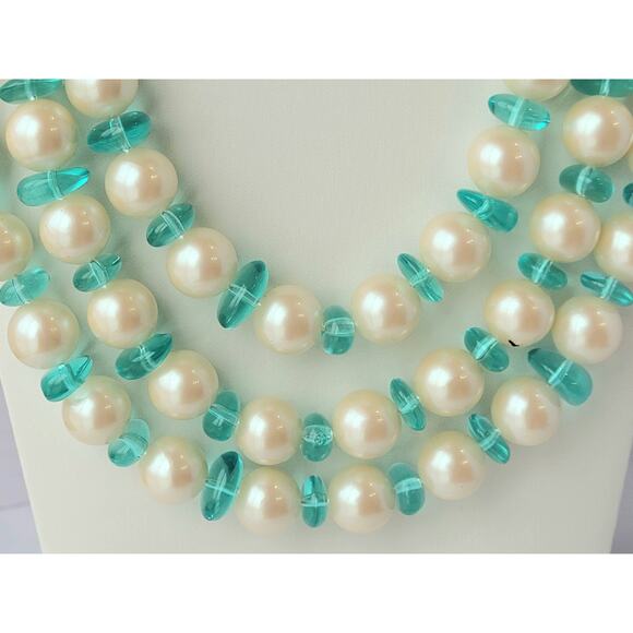 Monet Necklace Vintage Signed Faux Pearl & Turquoise - Picture 2 of 8